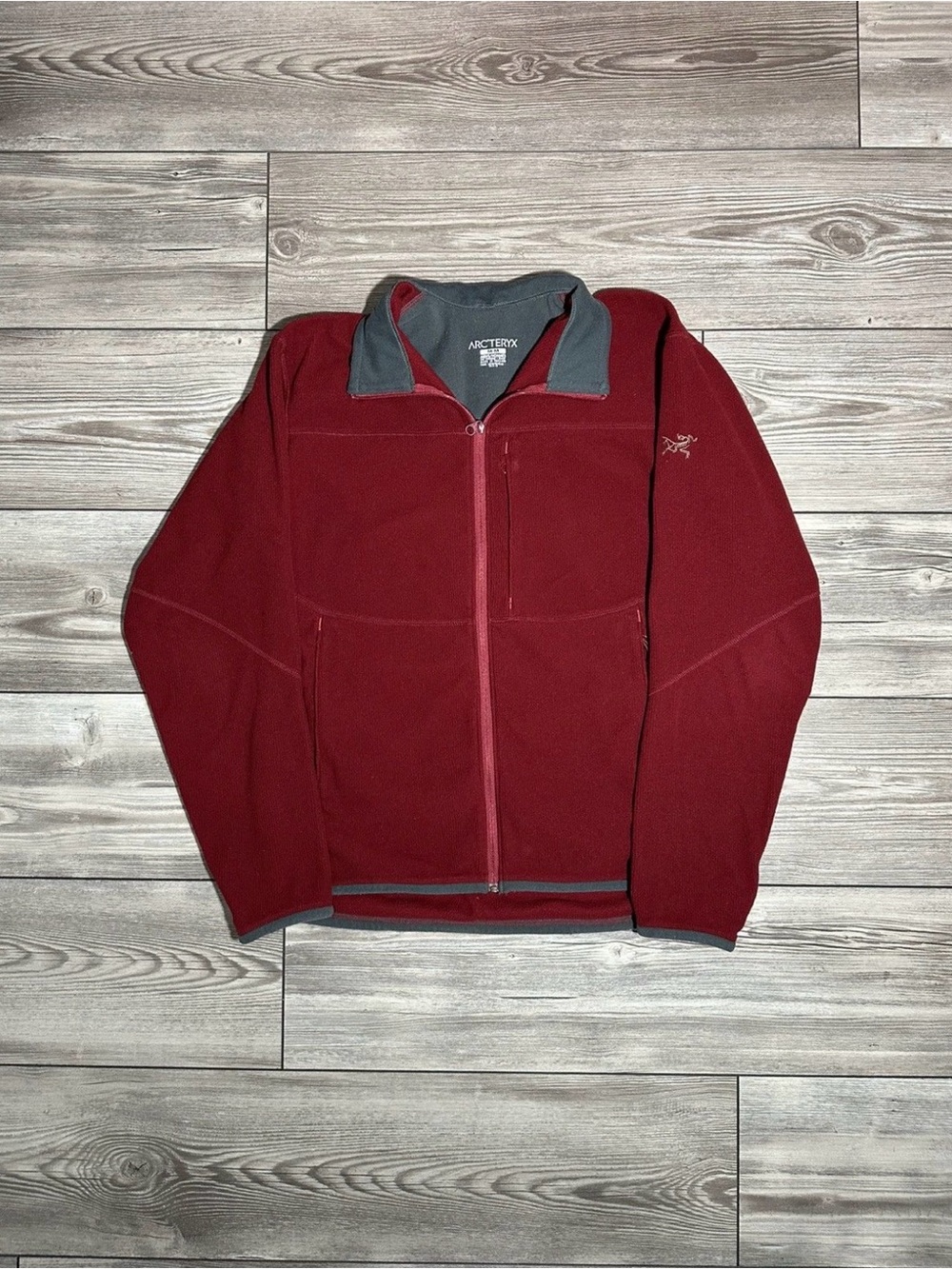 Arc'teryx Burgundy and Gray Polartec Full-Zip Sweater